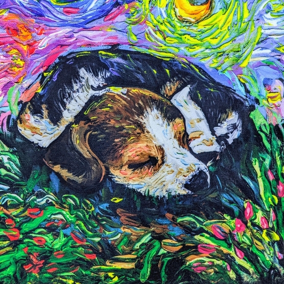 Tote Bag Sleepy Beagle Night By Aja Trier Poly Poplin Multicolor NWT - Picture 2 of 9